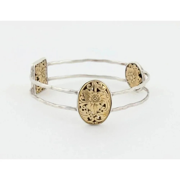 Sterling Silver Bangle Bracelet Floral Filigree Brass Accents Silpada 8 1/2" - Picture 1 of 5